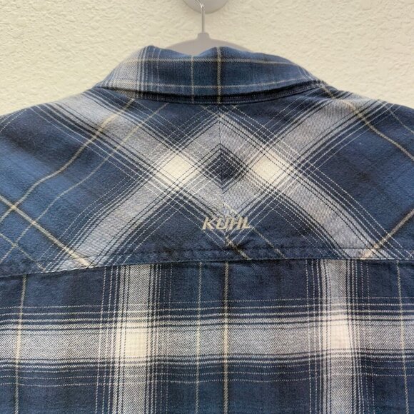 Kuhl Lowdown Blue Plaid Pearl Snap Flannel Button Up Shirt 7210 Mens size Large - Picture 7 of 8